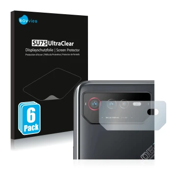 Parte frontale di una confezione del prodotto con il logo del marchio Savvies. Accanto è raffigurato il dispositivo ASUS ROG P