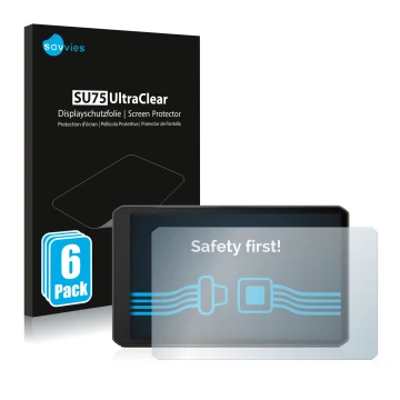 Parte frontale di una confezione del prodotto con il logo del marchio Savvies. Accanto è raffigurato il dispositivo Garmin dez