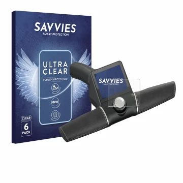 Parte frontale di una confezione del prodotto con il logo del marchio Savvies. Accanto è raffigurato il dispositivo Motocaddy 