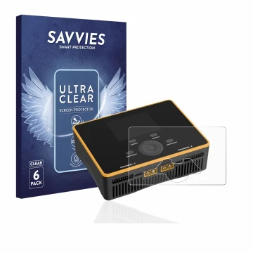Parte frontale di una confezione del prodotto con il logo del marchio Savvies. Accanto è raffigurato il dispositivo Junsi iCha