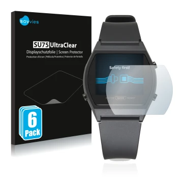 Parte frontale di una confezione del prodotto con il logo del marchio Savvies. Accanto è raffigurato il dispositivo Casio LW-2