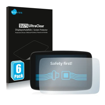 Parte frontale di una confezione del prodotto con il logo del marchio Savvies. Accanto è raffigurato il dispositivo TomTom GO 