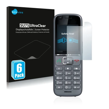 Parte frontale di una confezione del prodotto con il logo del marchio Savvies. Accanto è raffigurato il dispositivo Gigaset S7