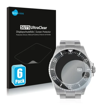Parte frontale di una confezione del prodotto con il logo del marchio Savvies. Accanto è raffigurato il dispositivo Rolex Sea-