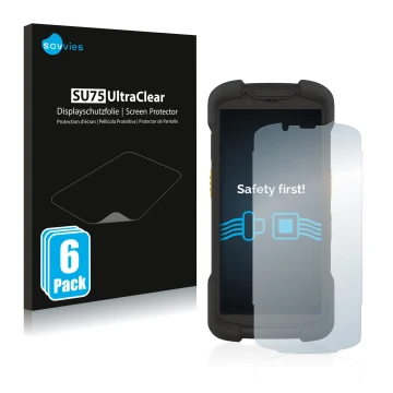 Parte frontale di una confezione del prodotto con il logo del marchio Savvies. Accanto è raffigurato il dispositivo Zebra TC73