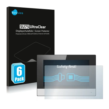 Parte frontale di una confezione del prodotto con il logo del marchio Savvies. Accanto è raffigurato il dispositivo Hikvision 