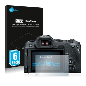 Parte frontale di una confezione del prodotto con il logo del marchio Savvies. Accanto è raffigurato il dispositivo Canon EOS 