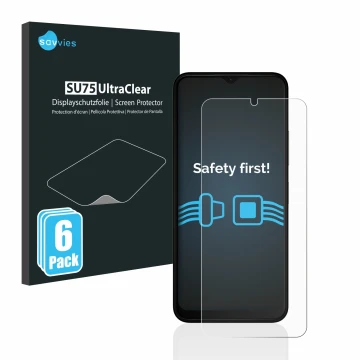 Parte frontale di una confezione del prodotto con il logo del marchio Savvies. Accanto è raffigurato il dispositivo Nokia C32 