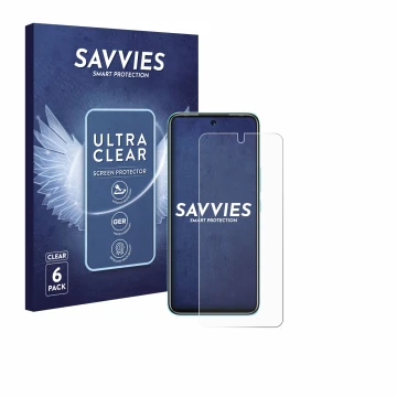 Parte frontale di una confezione del prodotto con il logo del marchio Savvies. Accanto è raffigurato il dispositivo Infinix Ho
