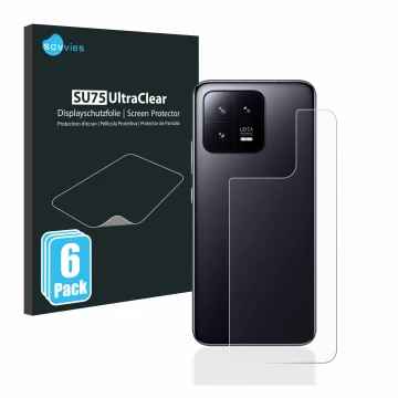 Parte frontale di una confezione del prodotto con il logo del marchio Savvies. Accanto è raffigurato il dispositivo Xiaomi 13 