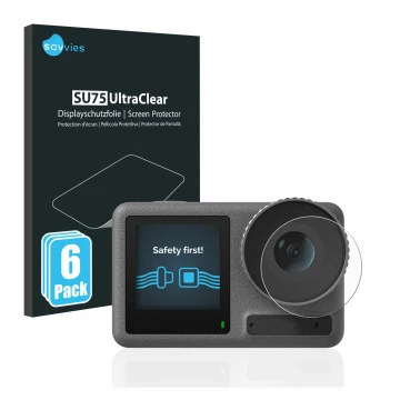 Parte frontale di una confezione del prodotto con il logo del marchio Savvies. Accanto è raffigurato il dispositivo DJI Osmo A