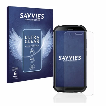 Parte frontale di una confezione del prodotto con il logo del marchio Savvies. Accanto è raffigurato il dispositivo Doogee S41