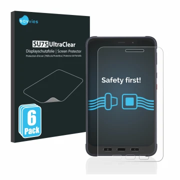 Parte frontale di una confezione del prodotto con il logo del marchio Savvies. Accanto è raffigurato il dispositivo Samsung Ga