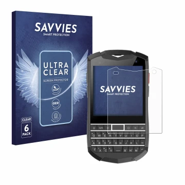 Parte frontale di una confezione del prodotto con il logo del marchio Savvies. Accanto è raffigurato il dispositivo Unihertz T
