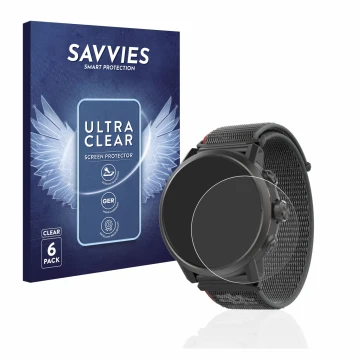 Parte frontale di una confezione del prodotto con il logo del marchio Savvies. Accanto è raffigurato il dispositivo Coros Apex