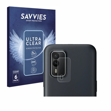 Parte frontale di una confezione del prodotto con il logo del marchio Savvies. Accanto è raffigurato il dispositivo Nokia XR21