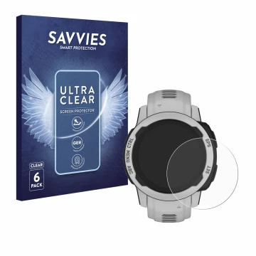 Parte frontale di una confezione del prodotto con il logo del marchio Savvies. Accanto è raffigurato il dispositivo Garmin Ins