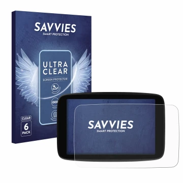 Parte frontale di una confezione del prodotto con il logo del marchio Savvies. Accanto è raffigurato il dispositivo TomTom GO 