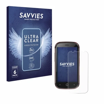 Parte frontale di una confezione del prodotto con il logo del marchio Savvies. Accanto è raffigurato il dispositivo Unihertz J