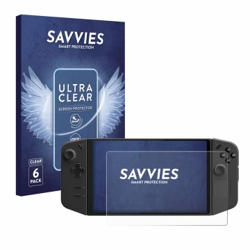 Parte frontale di una confezione del prodotto con il logo del marchio Savvies. Accanto è raffigurato il dispositivo Lenovo Leg