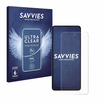 Parte frontale di una confezione del prodotto con il logo del marchio Savvies. Accanto è raffigurato il dispositivo TCL 40 NXT