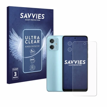 Parte frontale di una confezione del prodotto con il logo del marchio Savvies. Accanto è raffigurato il dispositivo Motorola M