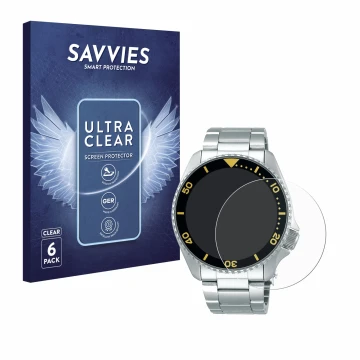 Parte frontale di una confezione del prodotto con il logo del marchio Savvies. Accanto è raffigurato il dispositivo Seiko 5 Sp