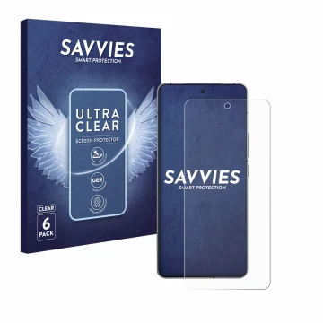 Parte frontale di una confezione del prodotto con il logo del marchio Savvies. Accanto è raffigurato il dispositivo Vivo iQOO 