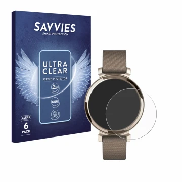 Parte frontale di una confezione del prodotto con il logo del marchio Savvies. Accanto è raffigurato il dispositivo Garmin Lil