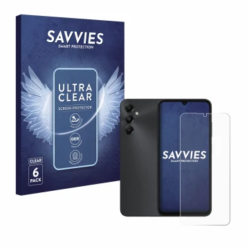 Parte frontale di una confezione del prodotto con il logo del marchio Savvies. Accanto è raffigurato il dispositivo Samsung Ga