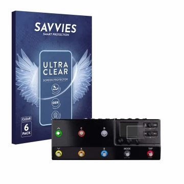 Parte frontale di una confezione del prodotto con il logo del marchio Savvies. Accanto è raffigurato il dispositivo Line 6 hx 