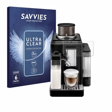 Parte frontale di una confezione del prodotto con il logo del marchio Savvies. Accanto è raffigurato il dispositivo DeLonghi R