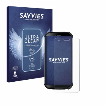 Parte frontale di una confezione del prodotto con il logo del marchio Savvies. Accanto è raffigurato il dispositivo Doogee S41