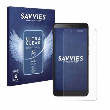 Parte frontale di una confezione del prodotto con il logo del marchio Savvies. Accanto è raffigurato il dispositivo ZTE Blade 