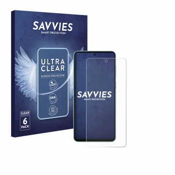 Parte frontale di una confezione del prodotto con il logo del marchio Savvies. Accanto è raffigurato il dispositivo Samsung Ga