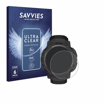 Parte frontale di una confezione del prodotto con il logo del marchio Savvies. Accanto è raffigurato il dispositivo Garmin Ins