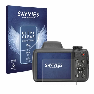 Parte frontale di una confezione del prodotto con il logo del marchio Savvies. Accanto è raffigurato il dispositivo Kodak Pixp
