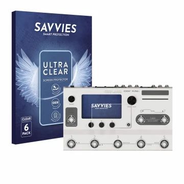 Parte frontale di una confezione del prodotto con il logo del marchio Savvies. Accanto è raffigurato il dispositivo Hotone Amp