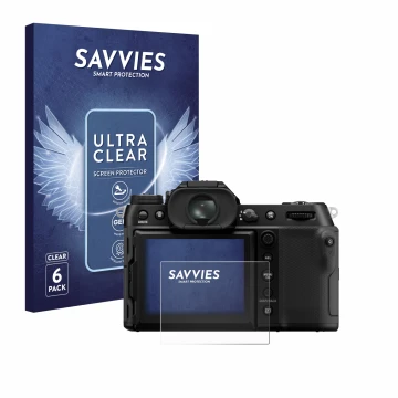 Parte frontale di una confezione del prodotto con il logo del marchio Savvies. Accanto è raffigurato il dispositivo Fujifilm G