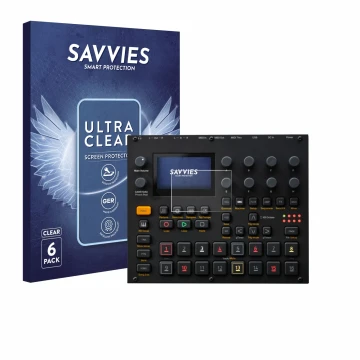 Parte frontale di una confezione del prodotto con il logo del marchio Savvies. Accanto è raffigurato il dispositivo Elektron D