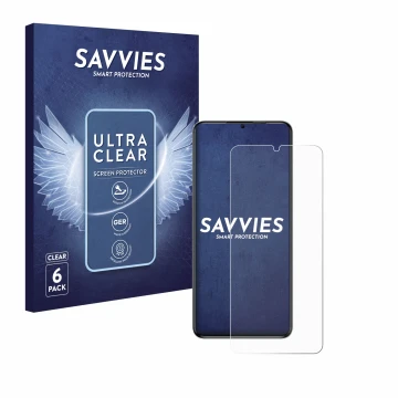 Parte frontale di una confezione del prodotto con il logo del marchio Savvies. Accanto è raffigurato il dispositivo Oukitel C5