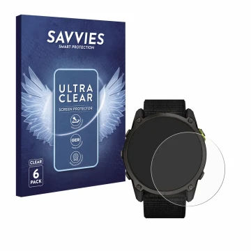 Parte frontale di una confezione del prodotto con il logo del marchio Savvies. Accanto è raffigurato il dispositivo Garmin End