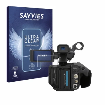 Parte frontale di una confezione del prodotto con il logo del marchio Savvies. Accanto è raffigurato il dispositivo Sony PXW-Z