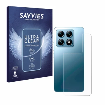 Parte frontale di una confezione del prodotto con il logo del marchio Savvies. Accanto è raffigurato il dispositivo Xiaomi 14T