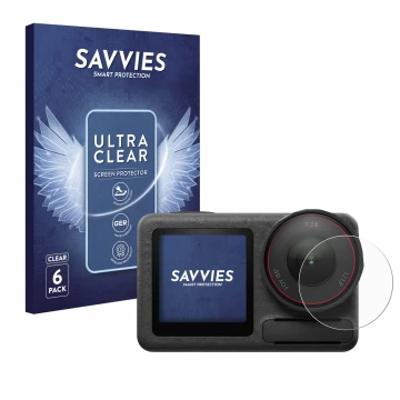 Parte frontale di una confezione del prodotto con il logo del marchio Savvies. Accanto è raffigurato il dispositivo DJI Osmo A
