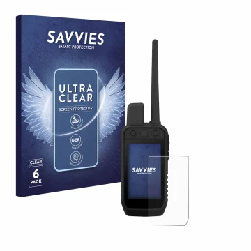 Parte frontale di una confezione del prodotto con il logo del marchio Savvies. Accanto è raffigurato il dispositivo Garmin Alp