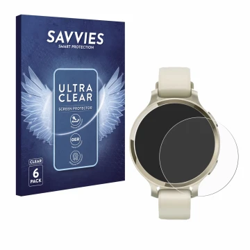 Parte frontale di una confezione del prodotto con il logo del marchio Savvies. Accanto è raffigurato il dispositivo Garmin Lil