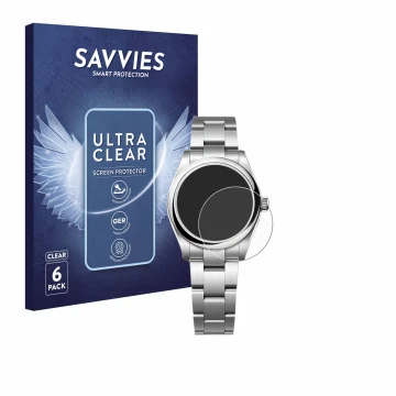 Parte frontale di una confezione del prodotto con il logo del marchio Savvies. Accanto è raffigurato il dispositivo Rolex Oyst