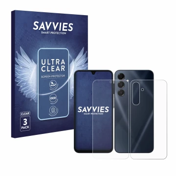 Parte frontale di una confezione del prodotto con il logo del marchio Savvies. Accanto è raffigurato il dispositivo Samsung Ga