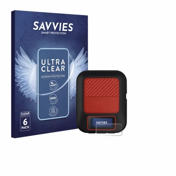 Parte frontale di una confezione del prodotto con il logo del marchio Savvies. Accanto è raffigurato il dispositivo Garmin inR